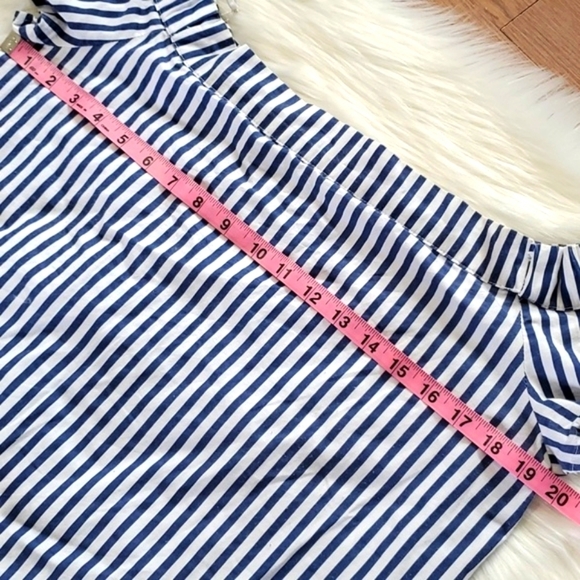 Dizzylizzy Navy Blue Striped Scoop Neck Off Shoulder Nautical Embroidered Top M - Picture 13 of 17